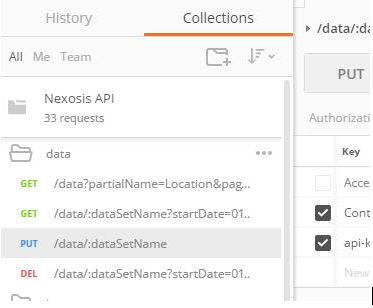 Postman: Using PUT /data/:dataSetName